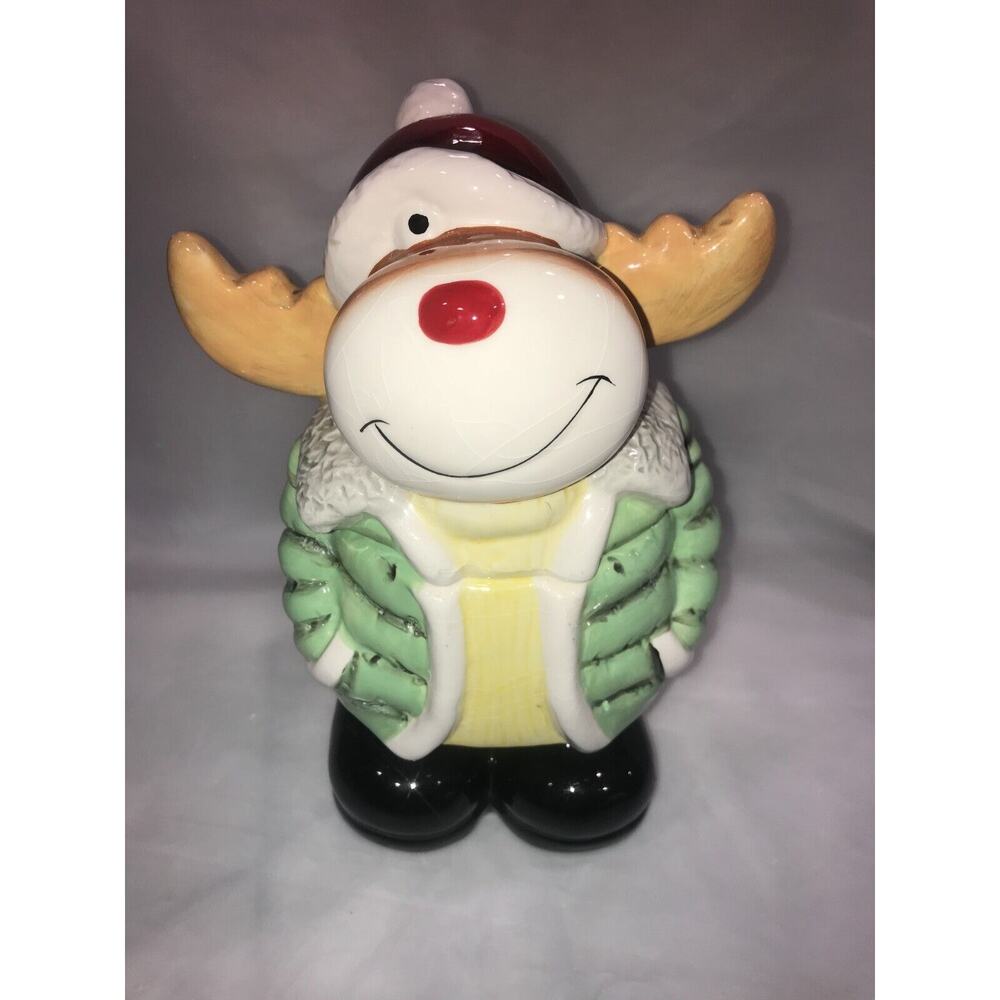 Mug Shotz Reindeer Christmas Cookie Jar Holiday Canister Ceramic Hand Painted